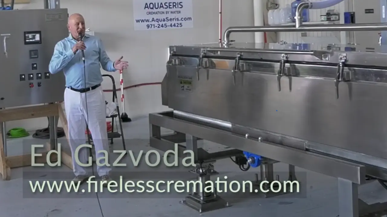 Ed Gazvoda presenting the AquaSeris water cremation system